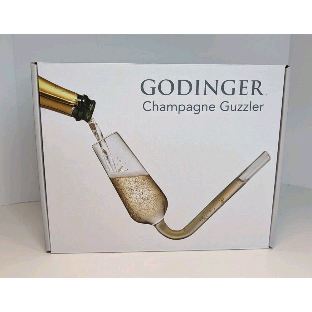 Godinger Champagne Guzzler Set of 2 Glass Flutes NIB Novelty Party Barware Gift